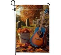 Bandiera da giardino con chitarra acustica autunnale, decorazione rustica con foglie autunnali, striscione per esterni su entrambi i lati per la celebrazione del Ringraziamento, decorazione perfetta