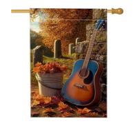 Bandiera da giardino con chitarra acustica autunnale, decorazione rustica con foglie autunnali, striscione esterno su entrambi i lati per la celebrazione del Ringraziamento, decorazione perfetta per