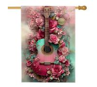 Bandiera da giardino con chitarra floreale primaverile ed estate, bandiera da giardino con rose blu pesca musica per la casa, bandiera da giardino in iuta su entrambi i lati, decorazione per prato