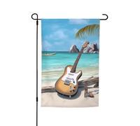Bandiera da giardino con chitarra sulla spiaggia, 30,5 x 45,7 cm, per primavera, estate, autunno, inverno, bandiere stagionali su entrambi i lati, bandiere per le vacanze, per esterni e interni, per