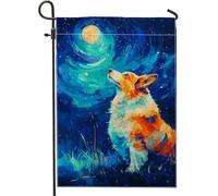 Bandiera da giardino con cielo notturno Corgi, decorazione celeste blu per primavera estate, striscione esterno su entrambi i lati per decorazione del prato 30,5 x 45,7 cm