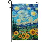 Bandiera da giardino con cielo vibrante primaverile ed estate, girasoli gialli e vortici, decorazione per la casa e il giardino, bandiera da giardino in iuta su entrambi i lati, decorazione per