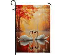 Bandiera da giardino con cigni autunnali, bandiera arancione autunnale, bandiera decorativa in tessuto su entrambi i lati, per la decorazione della casa all'aperto, bella scena d'amore per il