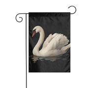 Bandiera da giardino con cigno bianco galleggiante sull'acqua, 30 x 45 cm, verticale su entrambi i lati, decorazione per casa colonica, vacanze, esterni, bandiera da cortile