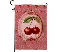 Bandiera da giardino con ciliegie, bandiera decorativa vintage con frutti di pesca, bandiera decorativa in iuta su entrambi i lati, per primavera estate e esterni, decorazione per prato 30,5 x 45,7 cm