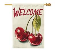 Bandiera da giardino con ciliegie di benvenuto, bandiera estiva per la casa con frutta rossa, decorazione per prato esterno su entrambi i lati, stile vintage, decorazione stagionale per cortile, 71 x