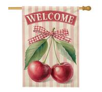 Bandiera da giardino con ciliegie di benvenuto, striscione decorativo con frutta rossa, decorazione per prato esterno in iuta su entrambi i lati, bandiera estiva per casa, giardino, feste, 71 x 101 cm