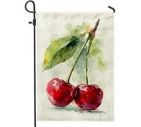 Bandiera da giardino con ciliegie estive, striscione decorativo per esterni con frutti rossi, bandiera da giardino in iuta su entrambi i lati, decorazione stagionale per prato, 30,5 x 45,7 cm