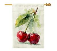 Bandiera da giardino con ciliegie estive, striscione decorativo per esterni con frutti rossi, bandiera da giardino in iuta su entrambi i lati, decorazione stagionale per prato, 71 x 101 cm