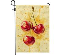 Bandiera da giardino con ciliegie estive, striscione decorativo per la casa, bandiera da giardino con frutti rossi ad acquerello, bandiera da giardino in iuta su entrambi i lati, decorazione per
