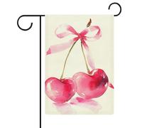 Bandiera da giardino con ciliegie rosa con nastro ad acquerello per vacanze stagionali in iuta su entrambi i lati, 30,5 x 45,7 cm