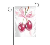 Bandiera da giardino con ciliegie rosse con morbido nastro rosa 30 x 45 cm verticale su entrambi i lati per case coloniche decorazioni esterne bandiera cortile
