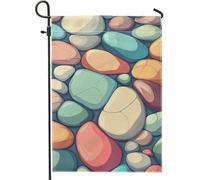 Bandiera da giardino con ciottoli primaverili ed estivi, design artistico in pietra multicolore, bandiera da cortile per esterni, bandiera su entrambi i lati, decorazione per la casa e il prato