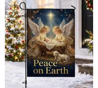 Bandiera da giardino con citazione religiosa e pace sulla terra, 30,5 x | Angeli, bandiera da cortile, mangiatoia, agnello, stella di Betlemme, tema religioso, decorazione da giardino d'inverno