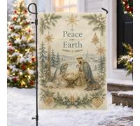 Bandiera da giardino con citazione religiosa e pace sulla terra, 30,5 x | Decorazione religiosa per le vacanze, bandiera del prato, paesaggio invernale, accenti di rami di pino