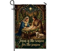 Bandiera da giardino con citazione religiosa e religiosa, 30,5 x 45,7 cm | Rappresentazione della Sacra Famiglia, Bandiera del cortile, tema stagionale religioso, stella incandescente calda