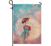 Bandiera da giardino con coccinella e dente di leone, striscione decorativo per la casa con insetti colorati, bandiera da giardino in iuta su entrambi i lati, decorazione per esterni, 30,5 x 45,7 cm