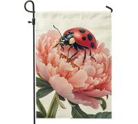 Bandiera da giardino con coccinella e peonia, decorazione floreale per esterni, decorazione primaverile stagionale per prato, per la decorazione della casa, 30,5 x 45,7 cm