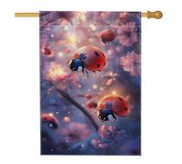 Bandiera da giardino con coccinelle e fiori di ciliegio, bandiera floreale per la decorazione della casa, bandiera a doppia faccia per esterni per cortile, feste, decorazione per prato, 71 x 101 cm