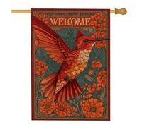 Bandiera da giardino con colibrì di benvenuto estivo, striscione decorativo floreale rosso vibrante per esterni, bandiera a doppia faccia per la decorazione del prato 71 x 101 cm