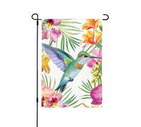 Bandiera da giardino con colibrì e orchidee, 32 x 48 cm, double face, decorativa per esterni, in poliestere, resistente alle intemperie, per prato, patio, balcone, cortile, decorazione per la casa