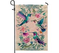 Bandiera da giardino con colibrì primaverile ed estate, striscione floreale colorato per cortile, decorazione per esterni su entrambi i lati, decorazione per la casa e le vacanze, 30,5 x 45,7 cm