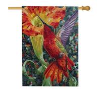 Bandiera da giardino con colibrì vibrante, bandiera rossa con fiori tropicali per esterni, bandiera da giardino in iuta su entrambi i lati, per la decorazione primaverile estiva del prato, 71 x 101 cm