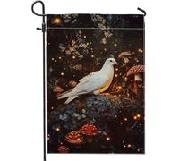 Bandiera da giardino con colomba bianca, decorazione per la casa con funghi della foresta incantata, bandiera da giardino su entrambi i lati, decorazione autunnale per esterni, 30,5 x 45,7 cm