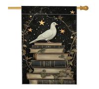 Bandiera da giardino con colomba bianca su libri impilati, striscione decorativo per la casa con cielo notturno e stelle, bandiera decorativa per cortile, in poliestere, 71 x 101 cm