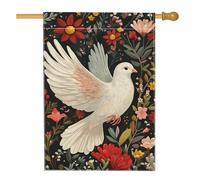 Bandiera da giardino con colomba floreale, bandiera bianca con uccellini e fiori per esterni, bandiera primaverile estiva stile natura su entrambi i lati per la decorazione del prato 71 x 101 cm