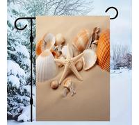 Bandiera da giardino con conchiglie e stelle marine sulla sabbia, 30 x 45 cm, decorazioni per esterni, su un lato, bandiera per tutte le stagioni/cortile, per prato esterno per Halloween, Natale