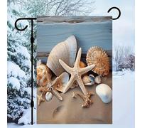 Bandiera da giardino con conchiglie, stelle marine, sabbia, 30,5 x 45,7 cm, double face, per esterni, per cortile, decorazione primaverile per la casa, per esterni, per vacanze e esterni