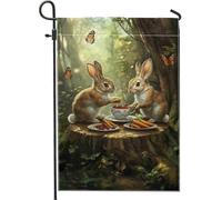 Bandiera da giardino con coniglietti marroni, decorazione estiva per esterni, in iuta su entrambi i lati, per casa e giardino, decorazione natalizia a tema naturale, 30,5 x 45,7 cm