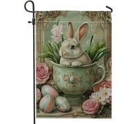 Bandiera da giardino con coniglietto carino, decorazione floreale per esterni, decorazione per esterni primaverile pasquale, bandiera double-face per prato, decorazione per la casa, 30,5 x 45,7 cm