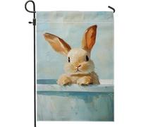 Bandiera da giardino con coniglietto carino, decorazione per esterni con coniglio, bandiera primaverile stagionale per prato, stile animale fantasioso, decorazione da giardino a doppia faccia per la