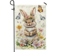 Bandiera da giardino con coniglietto floreale primaverile, decorazione per esterni, bandiera da giardino in iuta su entrambi i lati, per feste di Pasqua, decorazione per la casa, 30,5 x 45,7 cm