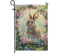 Bandiera da giardino con coniglietto floreale primaverile, decorazione per prato esterno, bandiera su entrambi i lati, perfetta per Pasqua e primavera, decorazione per la casa 30,5 x 45,7 cm