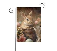 Bandiera da giardino con coniglietto in un cestino pasquale 30 x 45 cm verticale su entrambi i lati, decorazione per case in campagna, decorazione esterna
