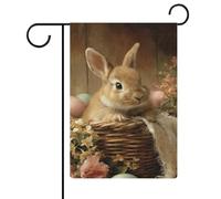 Bandiera da giardino con coniglietto in un cestino pasquale, in iuta su entrambi i lati, 30,5 x 45,7 cm