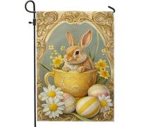 Bandiera da giardino con coniglietto pasquale, bandiera gialla e floreale per la casa, decorazione per prato all'aperto a doppia faccia, perfetta per vacanze e feste, 30,5 x 45,7 cm