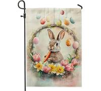 Bandiera da giardino con coniglietto pasquale, colori pastello, decorazione floreale, bandiera primaverile per cortile, design con coniglio carino per decorazione esterna 30,5 x 45,7 cm
