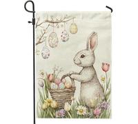 Bandiera da giardino con coniglietto pasquale, decorazione floreale pastello a forma di uovo per le vacanze primaverili, striscione da giardino con coniglio carino per prato 30,5 x 45,7