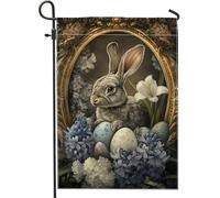 Bandiera da giardino con coniglietto pasquale, decorazione floreale per esterni con coniglio grigio, cartello primaverile su entrambi i lati, graziosa decorazione per prato per giardino 30,5 x 45,7 cm