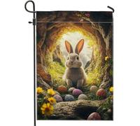 Bandiera da giardino con coniglietto pasquale, decorazione per esterni con coniglietto colorato, decorazione per esterni, bandiera su entrambi i lati, per decorare il prato, design floreale carino