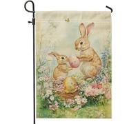 Bandiera da giardino con coniglietto pasquale, decorazione primaverile colorata pastello, bandiera floreale su entrambi i lati, decorazione per prato all'aperto, design carino a forma di coniglio per