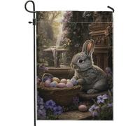 Bandiera da giardino con coniglietto pasquale, decorazione primaverile con coniglio grigio, per la casa, bandiera da cortile su entrambi i lati per la decorazione del prato esterno, design floreale