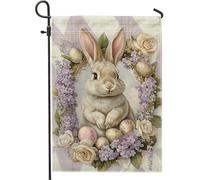 Bandiera da giardino con coniglietto pasquale, decorazione primaverile viola pastello, decorazione natalizia su entrambi i lati, graziosa bandiera floreale con coniglio, 30,5 x 45,7 cm