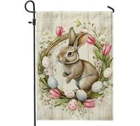 Bandiera da giardino con coniglietto pasquale, graziosa decorazione floreale con coniglio marrone per le vacanze primaverili, bandiera in iuta su entrambi i lati per esterni per la casa e il giardino