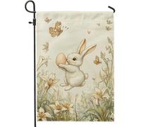 Bandiera da giardino con coniglietto pasquale, morbida decorazione per esterni, in iuta floreale, per feste, bella decorazione primaverile per prato, 30,5 x 45,7 cm