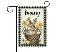 Bandiera da giardino con coniglietto pasquale, narcisi e ani, decorazione festiva per giardino, casa, cortile, decorazione per esterni, bifacciale, 12x18 pollici